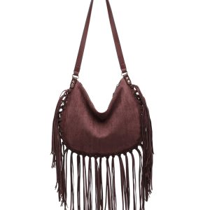 Vegan Suede Fringe Hobo Shoulder Bag with Tassel Detail - Image 5