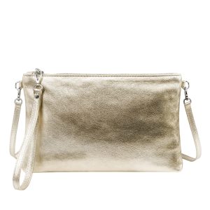 Genuine Metallic Leather Clutch Bag Small Shoulder Purse