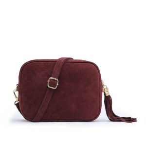 Genuine Italian Suede Leather Crossbody Bag with Tassel Zip - Image 1