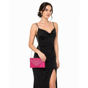 Elegant Rhinestone Pleated Envelope Structured Clutch Bag - Image 4