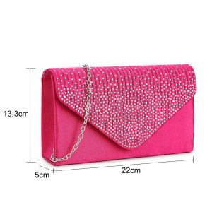 Elegant Rhinestone Pleated Envelope Structured Clutch Bag - Image 2