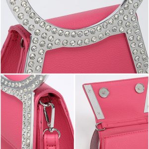 Rhinestone Round Handle Mini Bag with Magnetic Flap Closure - Image 4