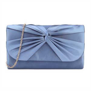 Pleated Knot Satin Envelope Evening Clutch Handbag