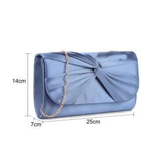 Pleated Knot Satin Envelope Evening Clutch Handbag - Image 2