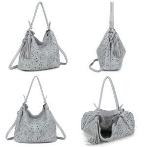 Slouchy Perforated Floral Shoulder Bag Inner Pouch Set - Image 4