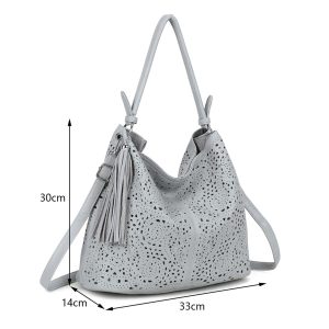 Slouchy Perforated Floral Shoulder Bag Inner Pouch Set - Image 2