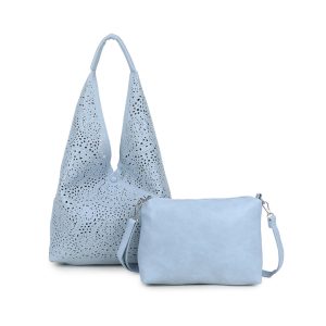 Perforated Floral Shoulder Bag Matching Inner Pouch Set