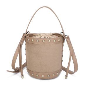 Studded Drawstring Crossbody Shoulder Bucket Bag - Image 1