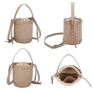 Studded Drawstring Crossbody Shoulder Bucket Bag - Image 3