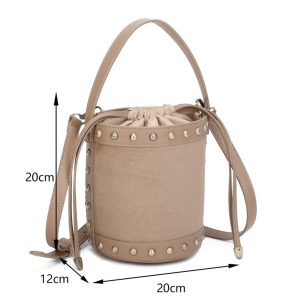 Studded Drawstring Crossbody Shoulder Bucket Bag - Image 2