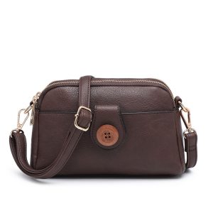 Compact Multi Zip Crossbody Bag with Front Button Flap - Image 9