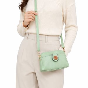 Compact Multi Zip Crossbody Bag with Front Button Flap - Image 3