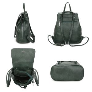 Vintage Style Textured Magnetic Flap Drawstring Backpack - Image 3