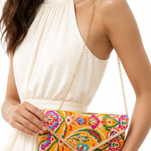 Printed Envelope Clutch Bag with Chain Strap and Flap Close - Image 3