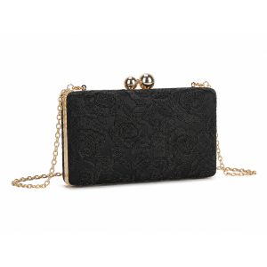 Floral Embroidered Evening Clutch with Kisslock Closure - Image 8
