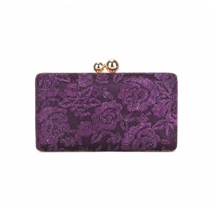 Floral Embroidered Evening Clutch with Kisslock Closure - Image 4
