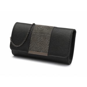 Metallic Clutch Bag with Rhinestone Panel and Flap Closure - Image 6