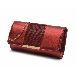 Metallic Clutch Bag with Rhinestone Panel and Flap Closure - Image 1