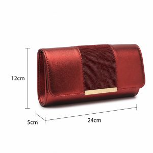 Metallic Clutch Bag with Rhinestone Panel and Flap Closure - Image 2