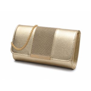 Metallic Clutch Bag with Rhinestone Panel and Flap Closure - Image 8