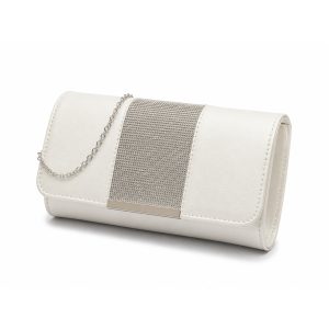 Metallic Clutch Bag with Rhinestone Panel and Flap Closure - Image 11
