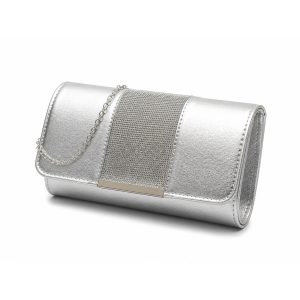 Metallic Clutch Bag with Rhinestone Panel and Flap Closure - Image 7