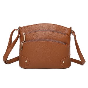 Zippered Multipocket Textured Crossbody Shoulder Handbag - Image 1