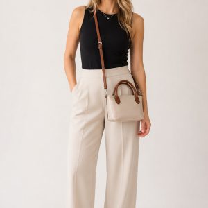 Two Tone Top Handle Crossbody Bag with Zip Closure - Image 3