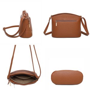 Zippered Multipocket Textured Crossbody Shoulder Handbag - Image 3