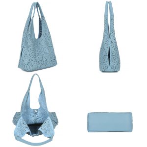 Large Perforated Tote Shoulder Bag with Matching Pouch - Image 3