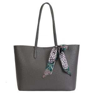 Spacious Pebbled Tote Shoulder Handbag with Silk Scarf