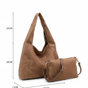 Slouchy Hobo Shoulder Bag with Matching Zip Pouch Set - Image 2