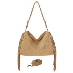 Faux Suede Bohemian Fringed Braided Hobo Shoulder Bag