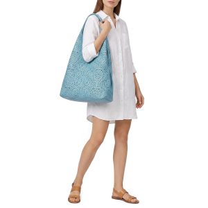 Large Perforated Tote Shoulder Bag with Matching Pouch - Image 4