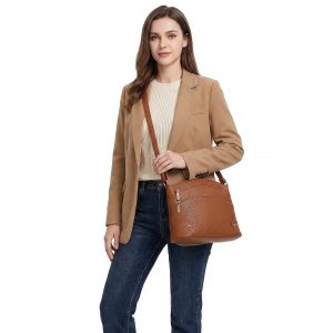 Zippered Multipocket Textured Crossbody Shoulder Handbag - Image 4