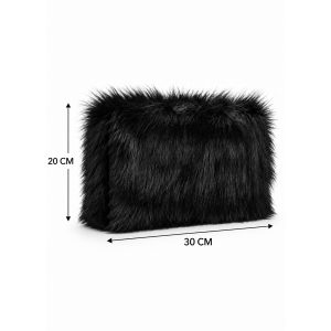 Faux Fur Flap Clutch Bag with Detachable Chain Strap - Image 2