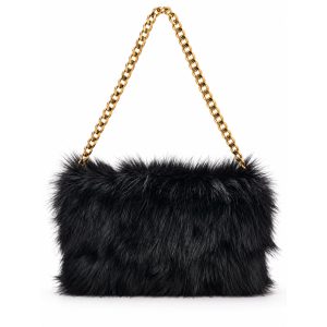 Faux Fur Flap Clutch Bag with Detachable Chain Strap - Image 7