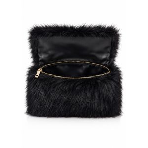 Faux Fur Flap Clutch Bag with Detachable Chain Strap - Image 5