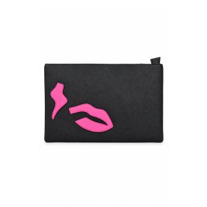 Lip Appliqué Clutch Bag with Adjustable Crossbody Strap - Image 1
