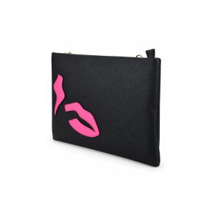Lip Appliqué Clutch Bag with Adjustable Crossbody Strap - Image 4