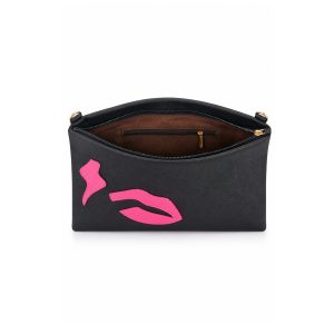 Lip Appliqué Clutch Bag with Adjustable Crossbody Strap - Image 5