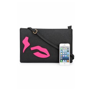 Lip Appliqué Clutch Bag with Adjustable Crossbody Strap - Image 3