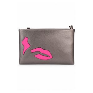 Lip Appliqué Clutch Bag with Adjustable Crossbody Strap - Image 7