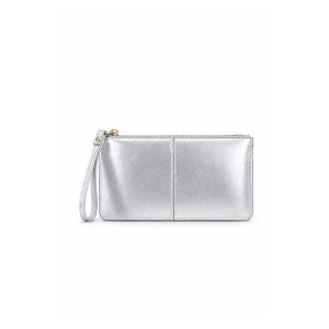 Glossy Textured Wristlet Purse Bag with Zip Closure - Image 13