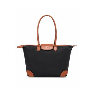 Large Tote Shoulder Bag with Zip Closure and Flap Detail - Image 6