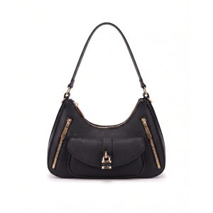 Hobo Shoulder Bag with Front Pocket and Double Zip Detail - Image 7