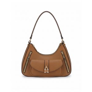 Hobo Shoulder Bag with Front Pocket and Double Zip Detail - Image 1