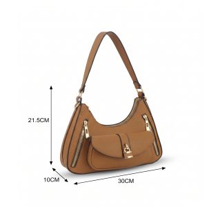 Hobo Shoulder Bag with Front Pocket and Double Zip Detail - Image 2