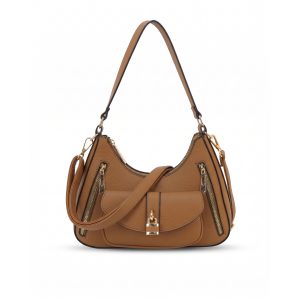 Hobo Shoulder Bag with Front Pocket and Double Zip Detail - Image 4