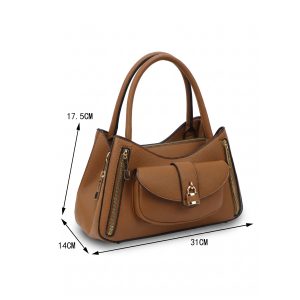 Multi-Pocket Hobo Shoulder Bag with Padlock and Zip Detail - Image 2